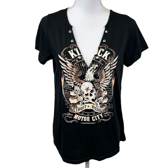 Tops - Motor City Detroit Michigan Rock N Roll Graphic Grunge Shirt Black Size Small